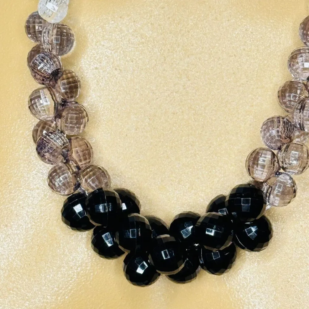 Vintage Faceted Lucite Bead Necklace Smokey Purple Taupe Plastic Graduated 4151